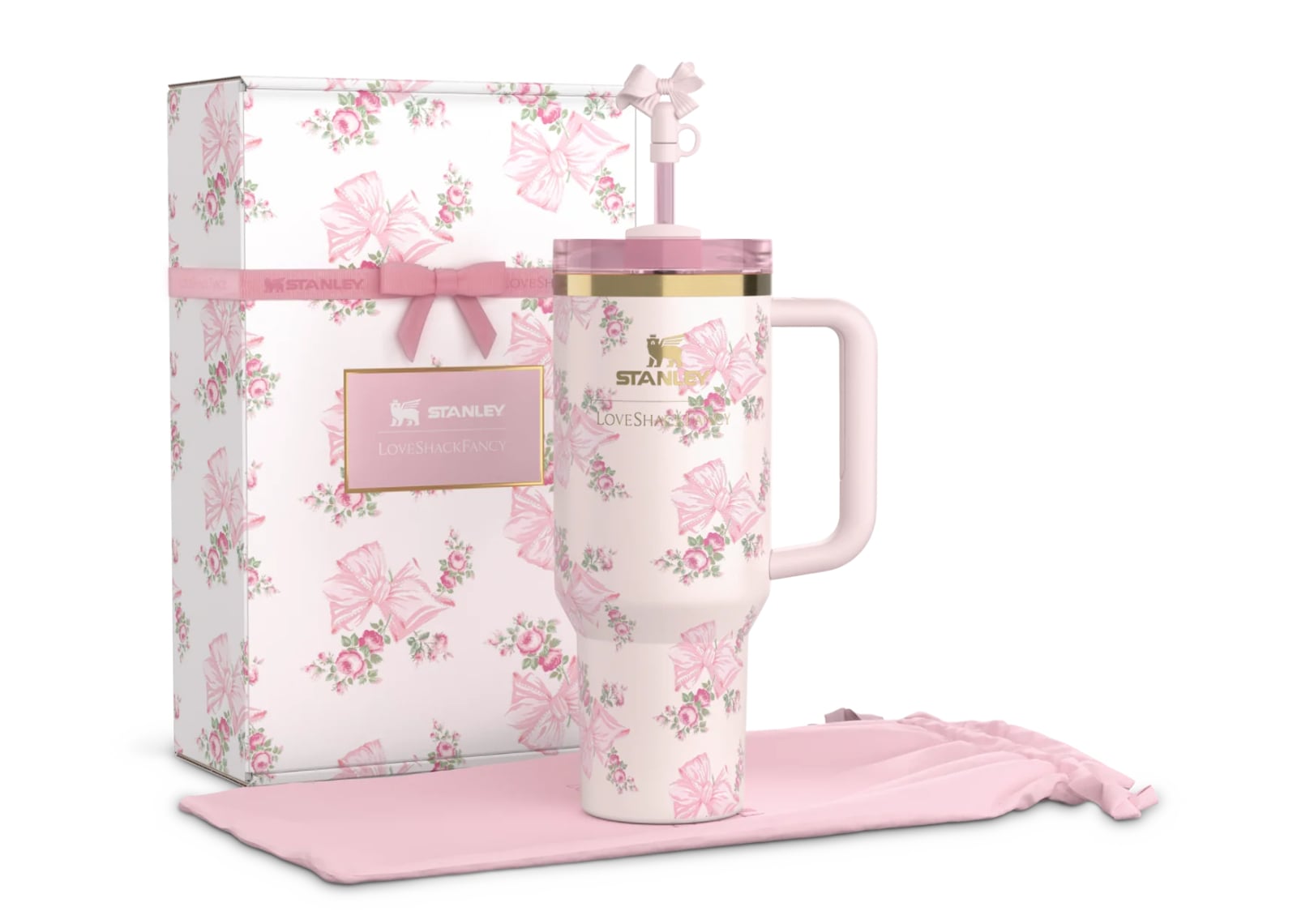 x LoveShackFancy Flowstate Quencher 40oz Tumbler Pink Mink