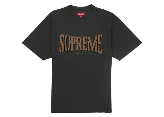 Flocked Washed S/S Top Black