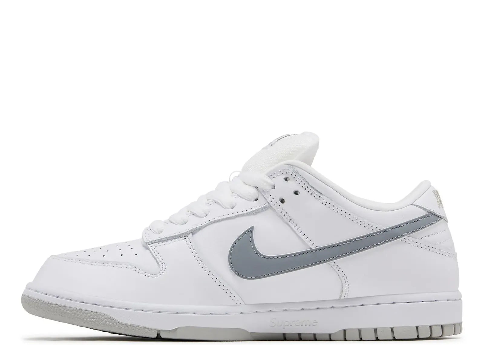 SB Dunk Low Supreme 94 White Metallic Silver
