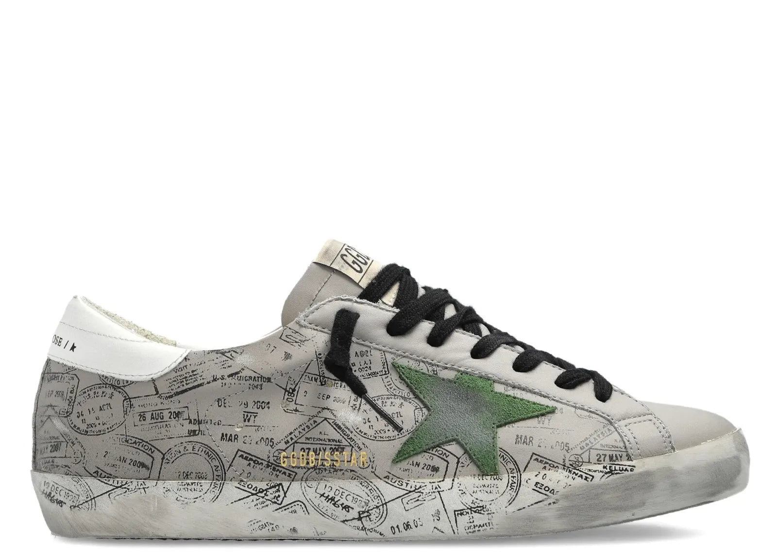 Super-Star Gray Leather Green Star Printed Distressed