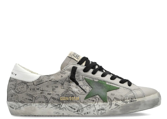 Super-Star Gray Leather Green Star Printed Distressed