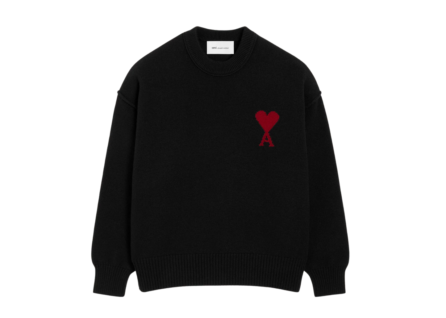 Ami De Coeur Contrasted Crewneck Merino Wool Sweater Black Red