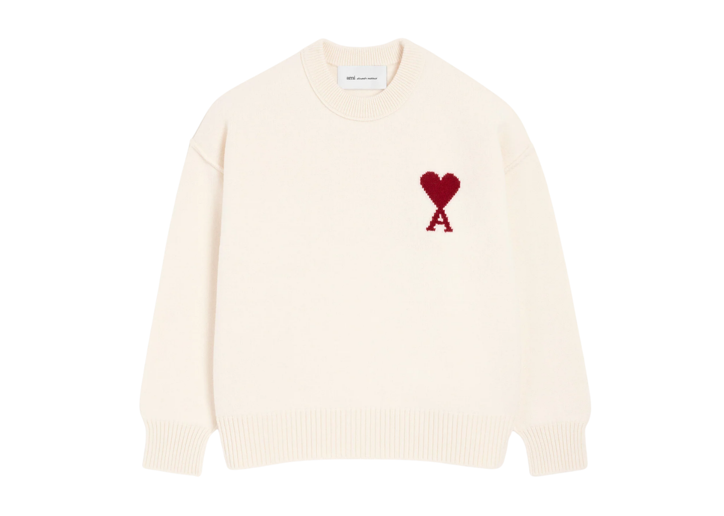 Ami De Coeur Contrasted Crewneck Merino Wool Sweater White Red