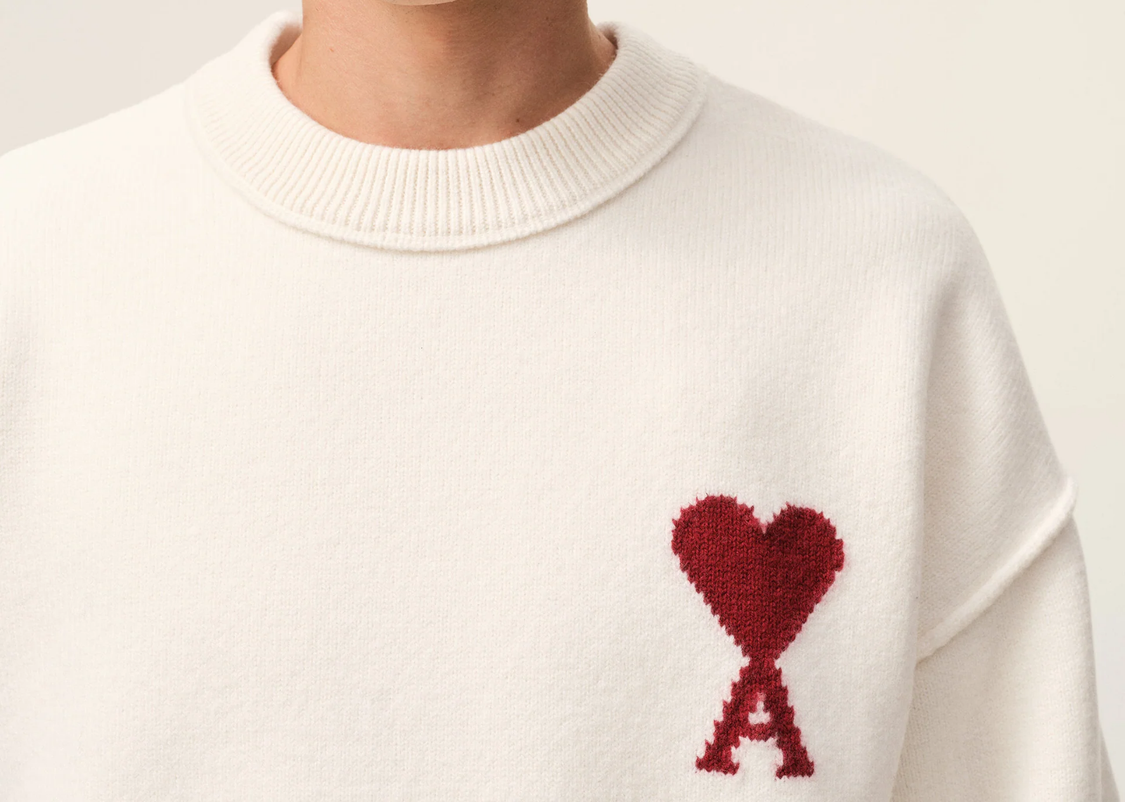 Ami De Coeur Contrasted Crewneck Merino Wool Sweater White Red