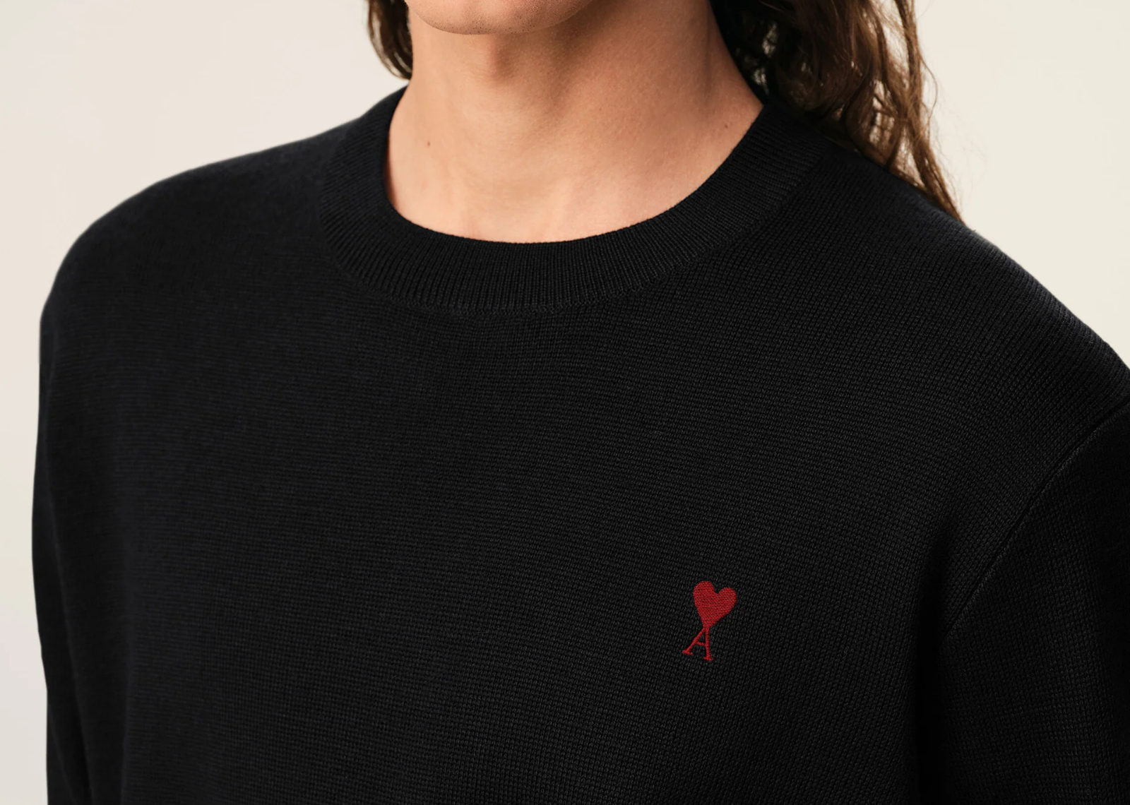Ami De Coeur Contrasted Crewneck Wool Sweater Black