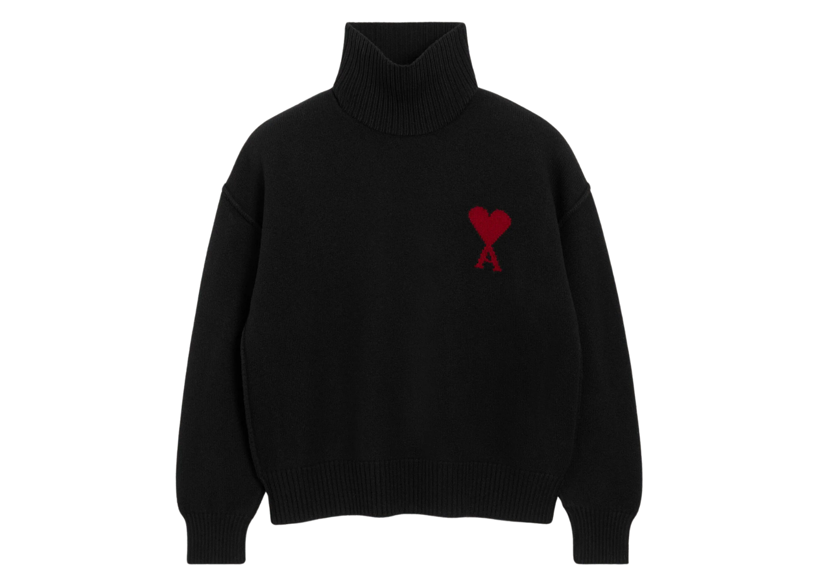 Ami De Coeur Contrasted Funnel Neck Merino Wool Sweater Black