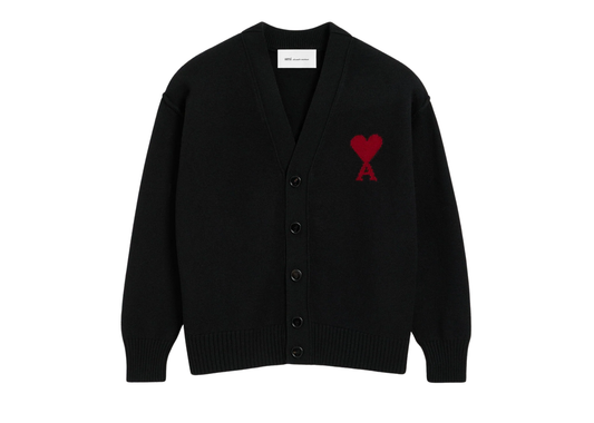 Ami De Coeur Contrasted Merino Wool Cardigan Black Red