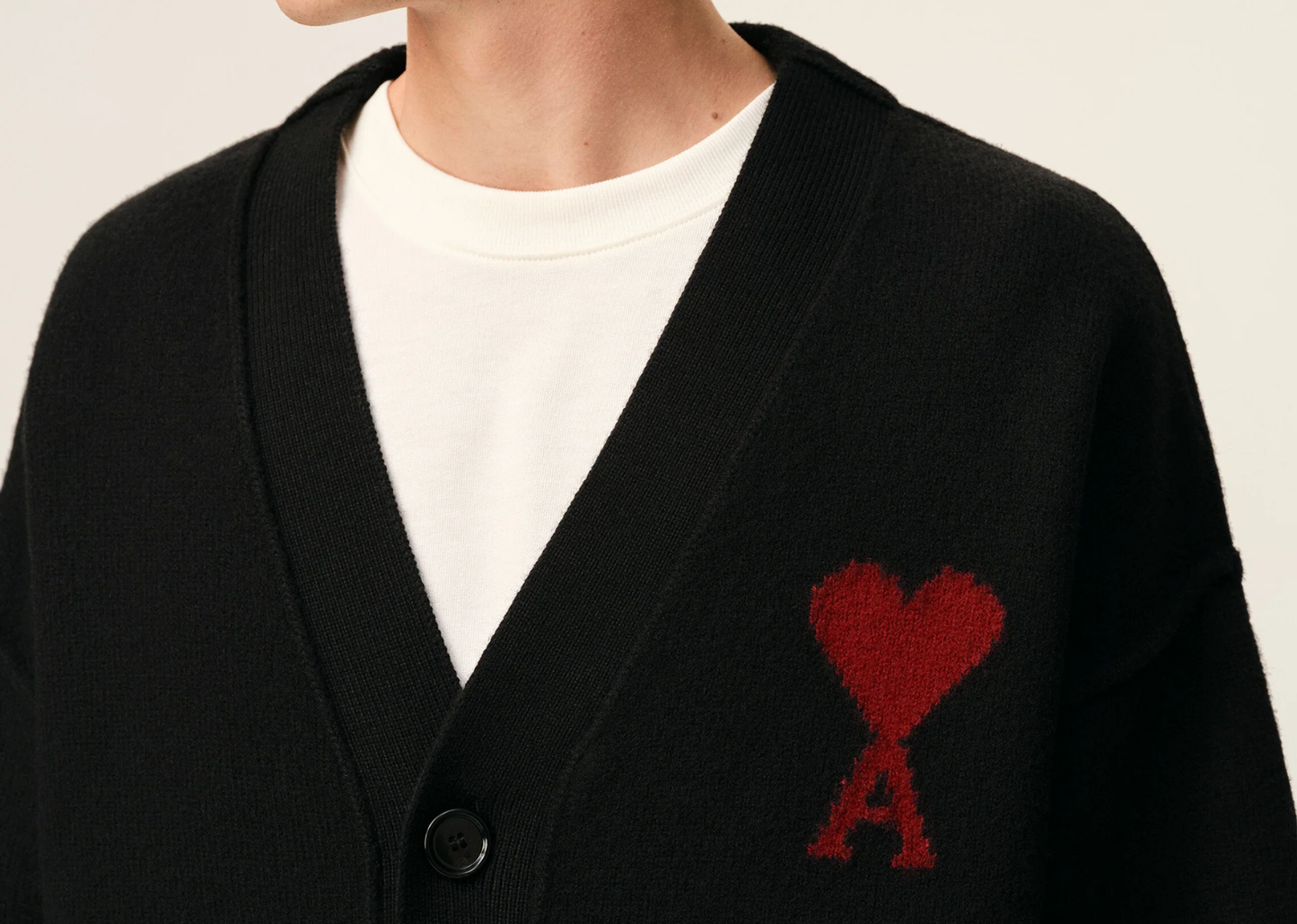 Ami De Coeur Contrasted Merino Wool Cardigan Black Red