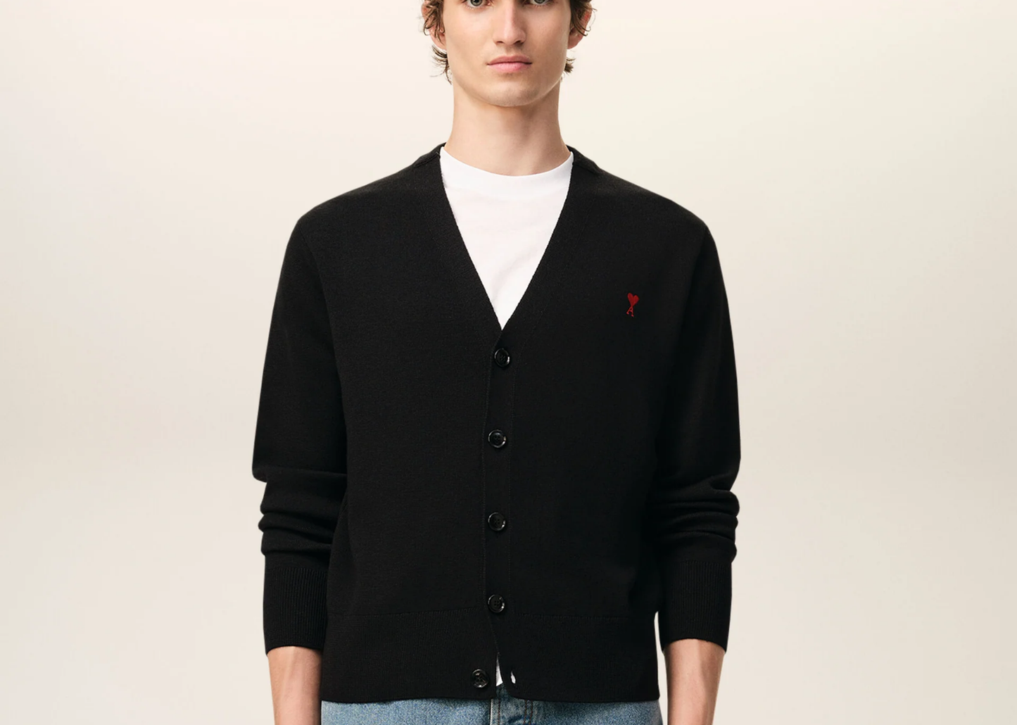 Ami De Coeur Contrasted Merino Wool Cardigan Black