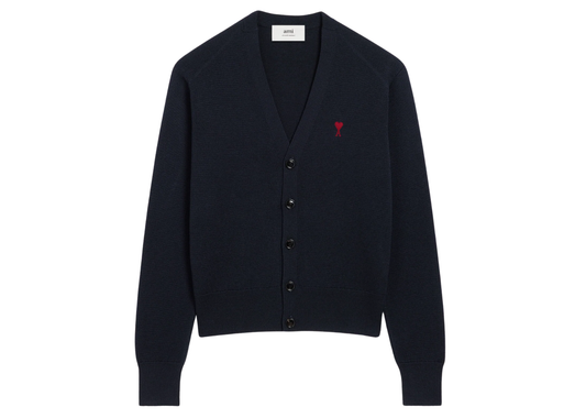 Ami De Coeur Contrasted Merino Wool Cardigan Blue