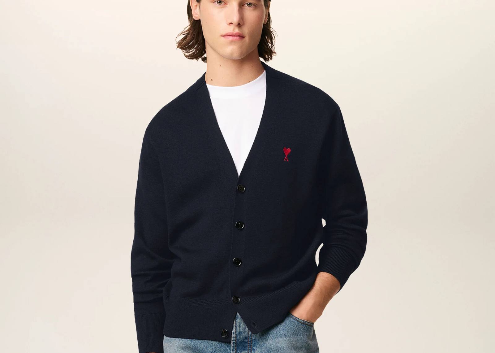 Ami De Coeur Contrasted Merino Wool Cardigan Blue