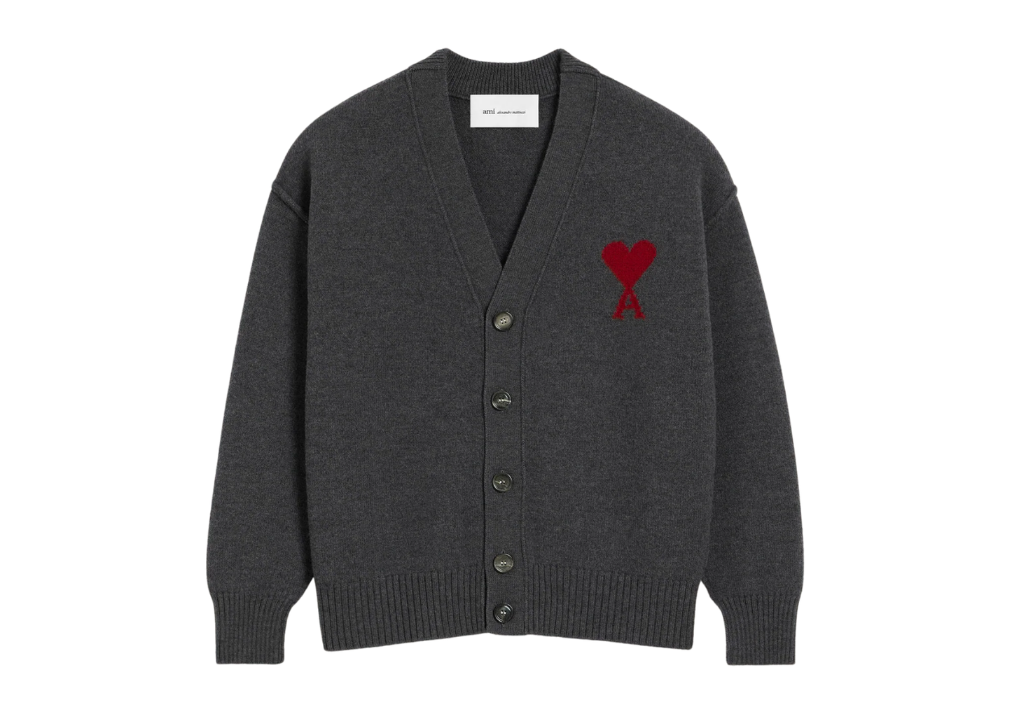 Ami De Coeur Contrasted Merino Wool Cardigan Grey Red