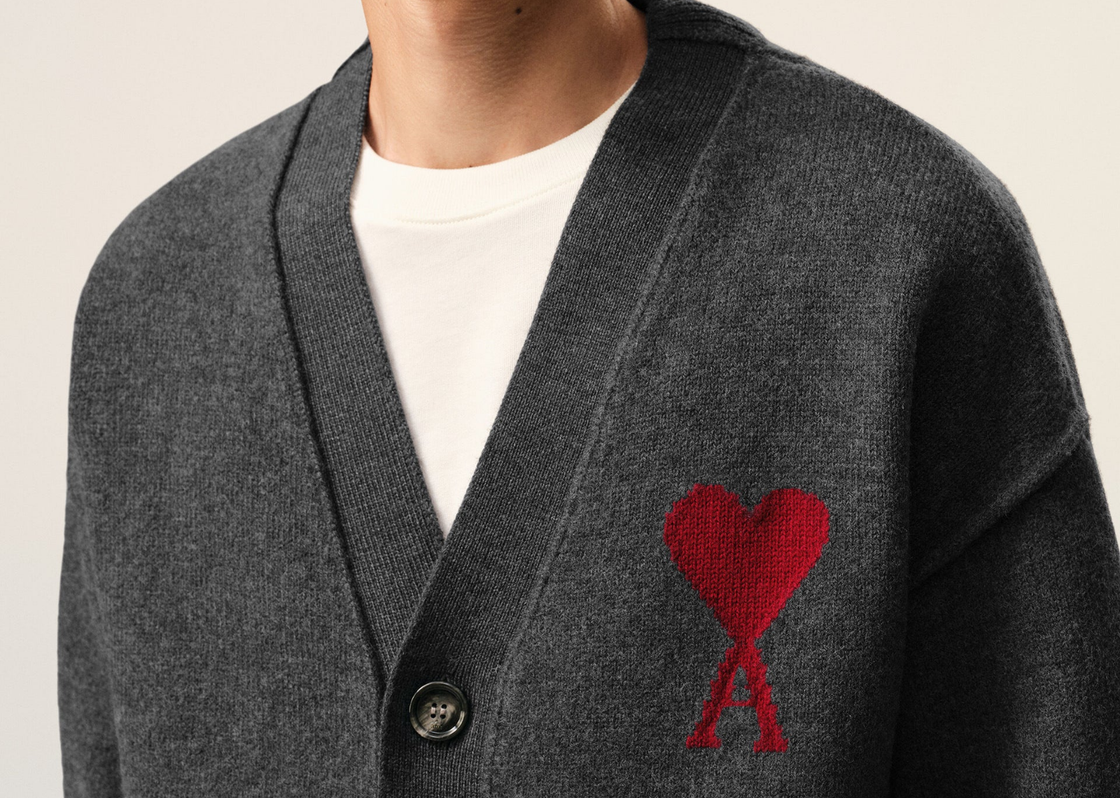 Ami De Coeur Contrasted Merino Wool Cardigan Grey Red