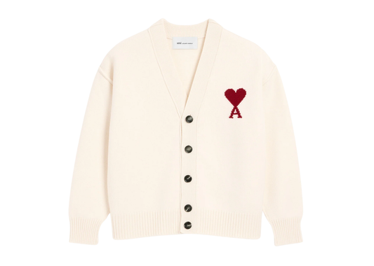 Ami De Coeur Contrasted Merino Wool Cardigan White Red