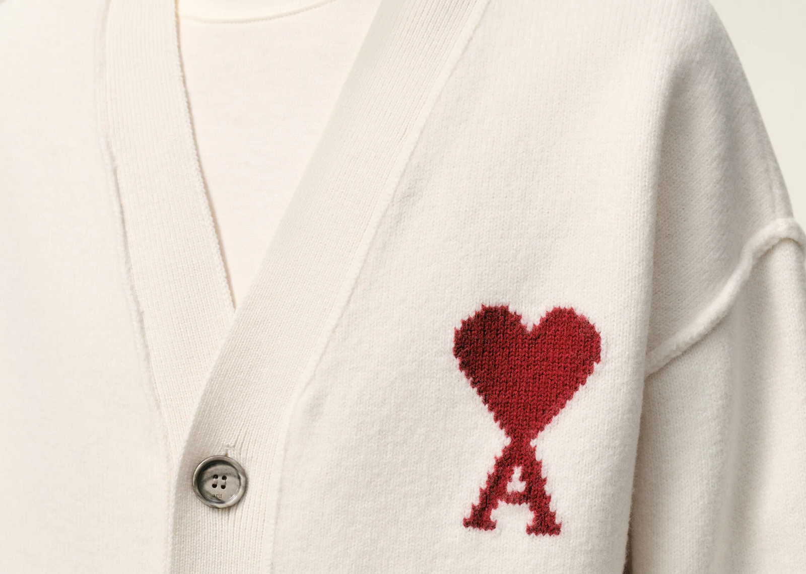 Ami De Coeur Contrasted Merino Wool Cardigan White Red