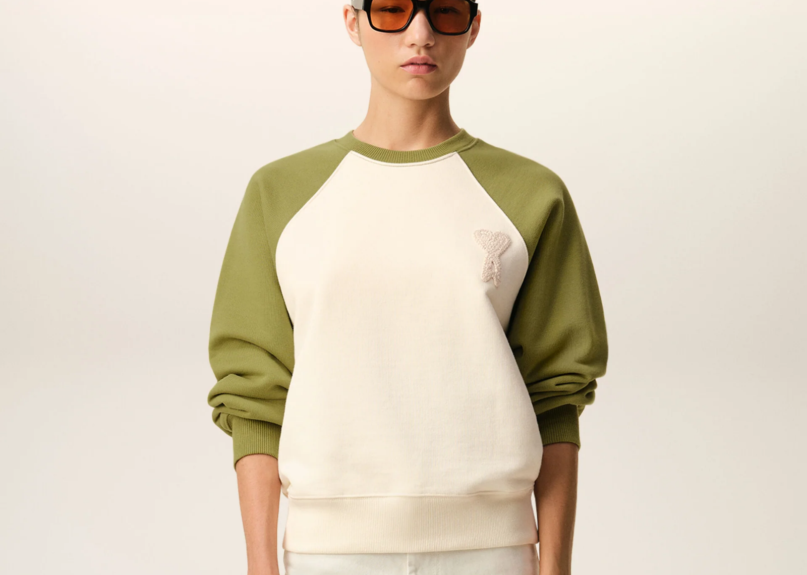 Ami De Coeur Cotton Knitted Sweatshirt White/Green