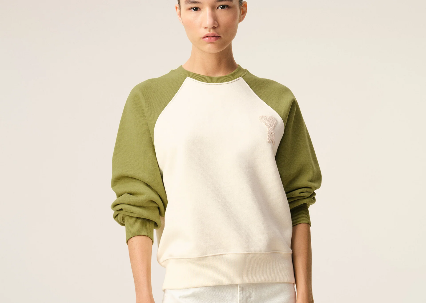 Ami De Coeur Cotton Knitted Sweatshirt White/Green