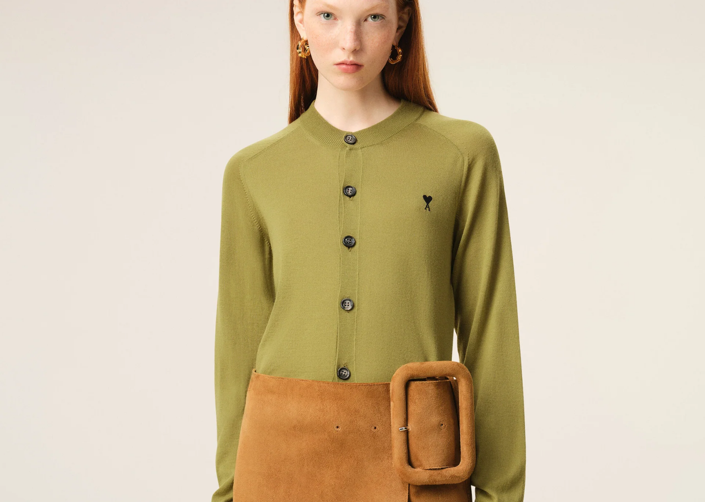 Ami De Coeur Crewneck Cardigan Green