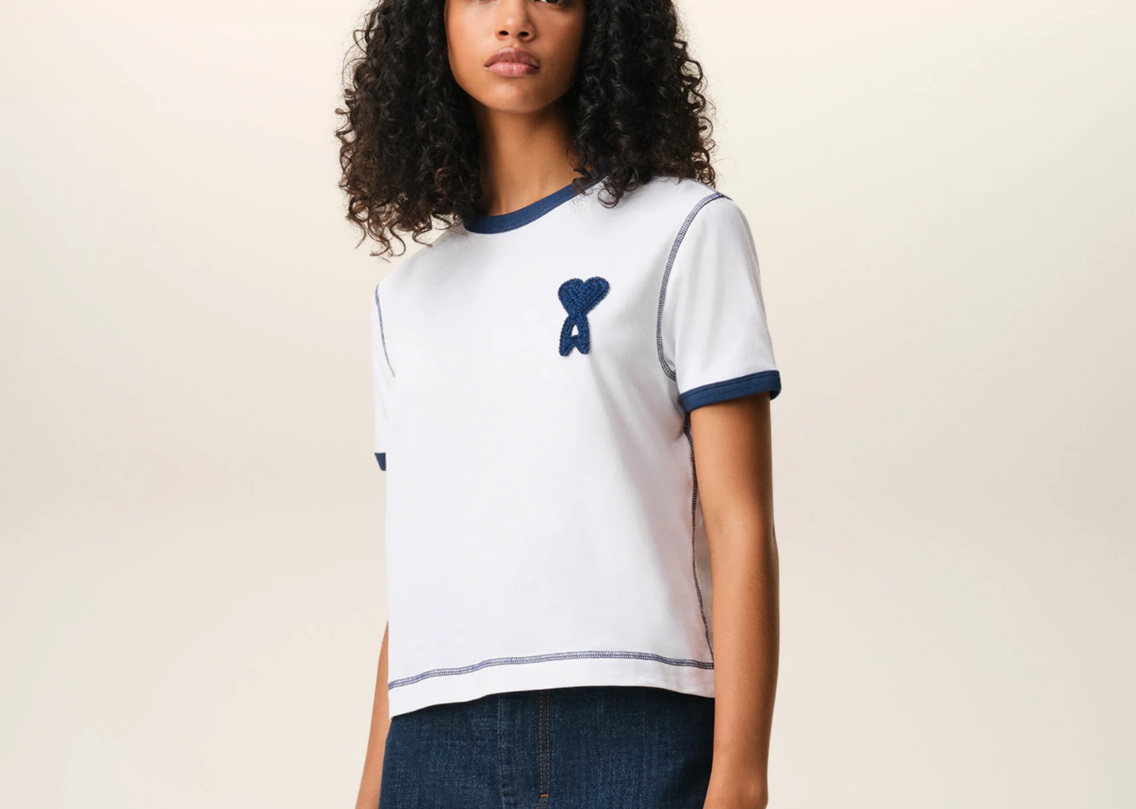 Ami De Coeur Knitted Patch T-Shirt White