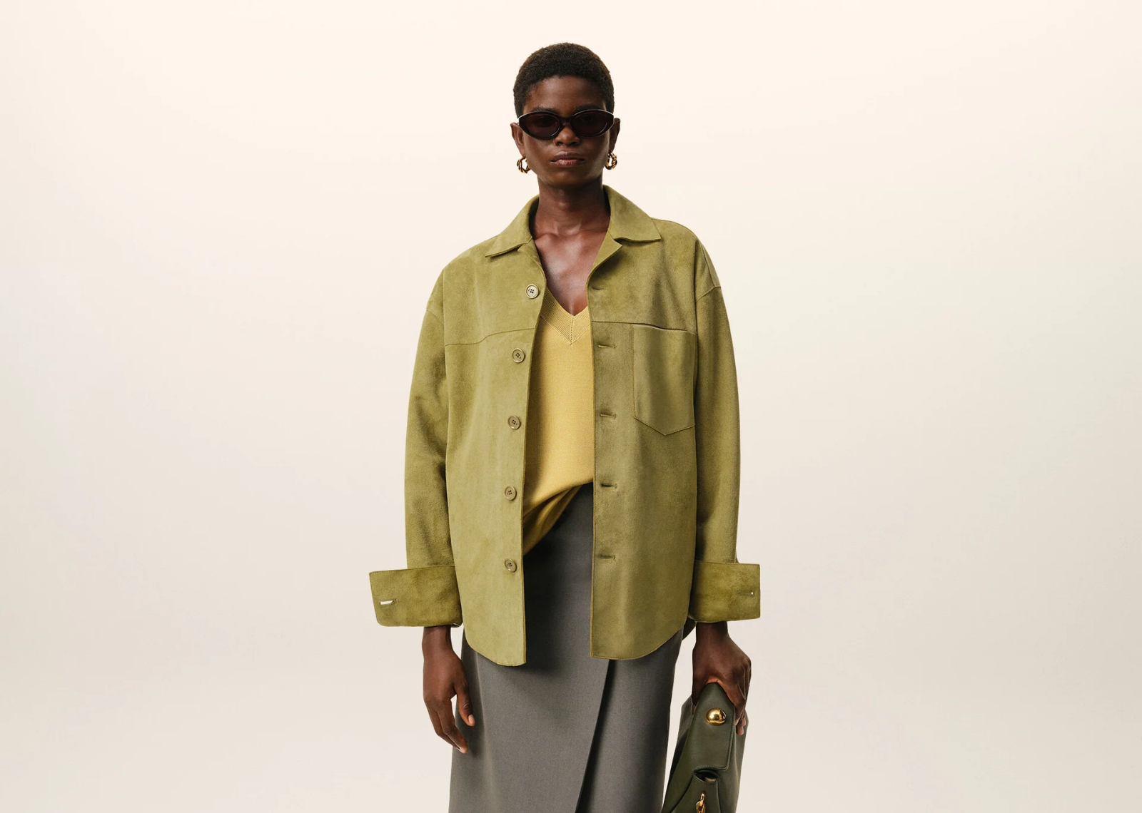 Ami De Coeur Leather Overshirt Green