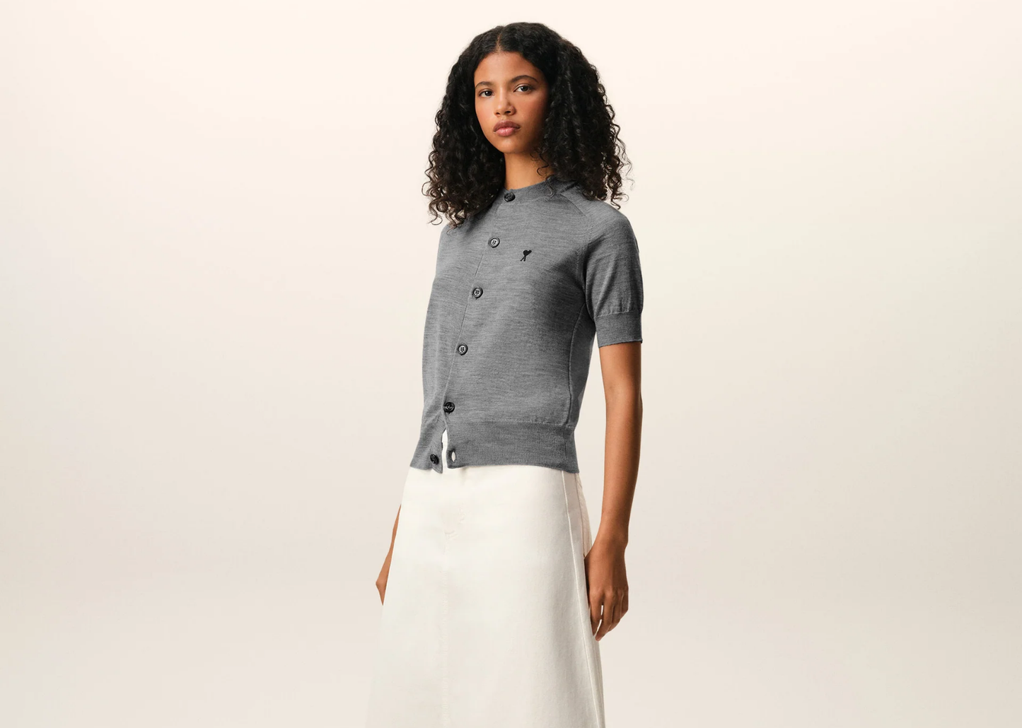 Ami De Coeur Short Sleeve Cardigan Grey