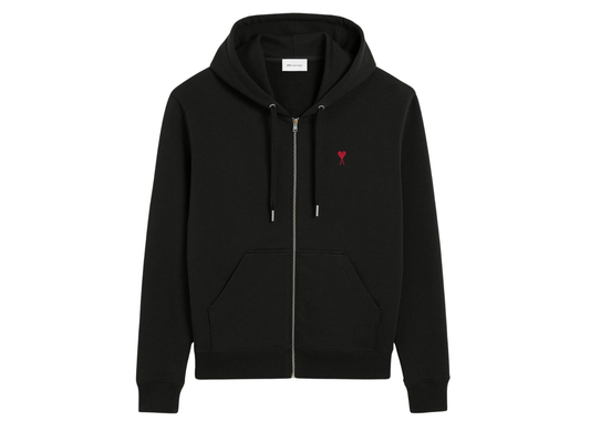 Ami De Coeur Zipped Hoodie Black Red