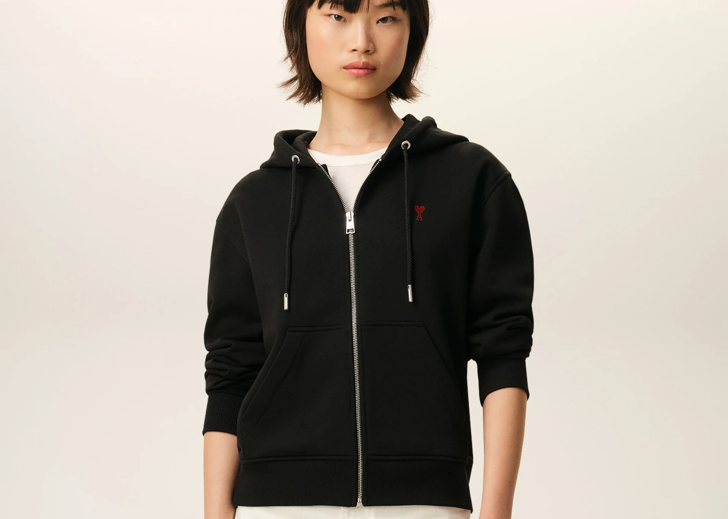 Ami De Coeur Zipped Hoodie Black Red