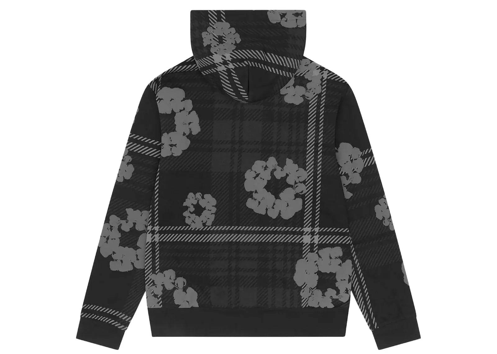 Plaid Cotton Wreath Zip Hoodie Black