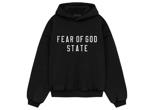 Essentials Pullover Hoodie Applique Logo Dark Slate Stretch Limo Black