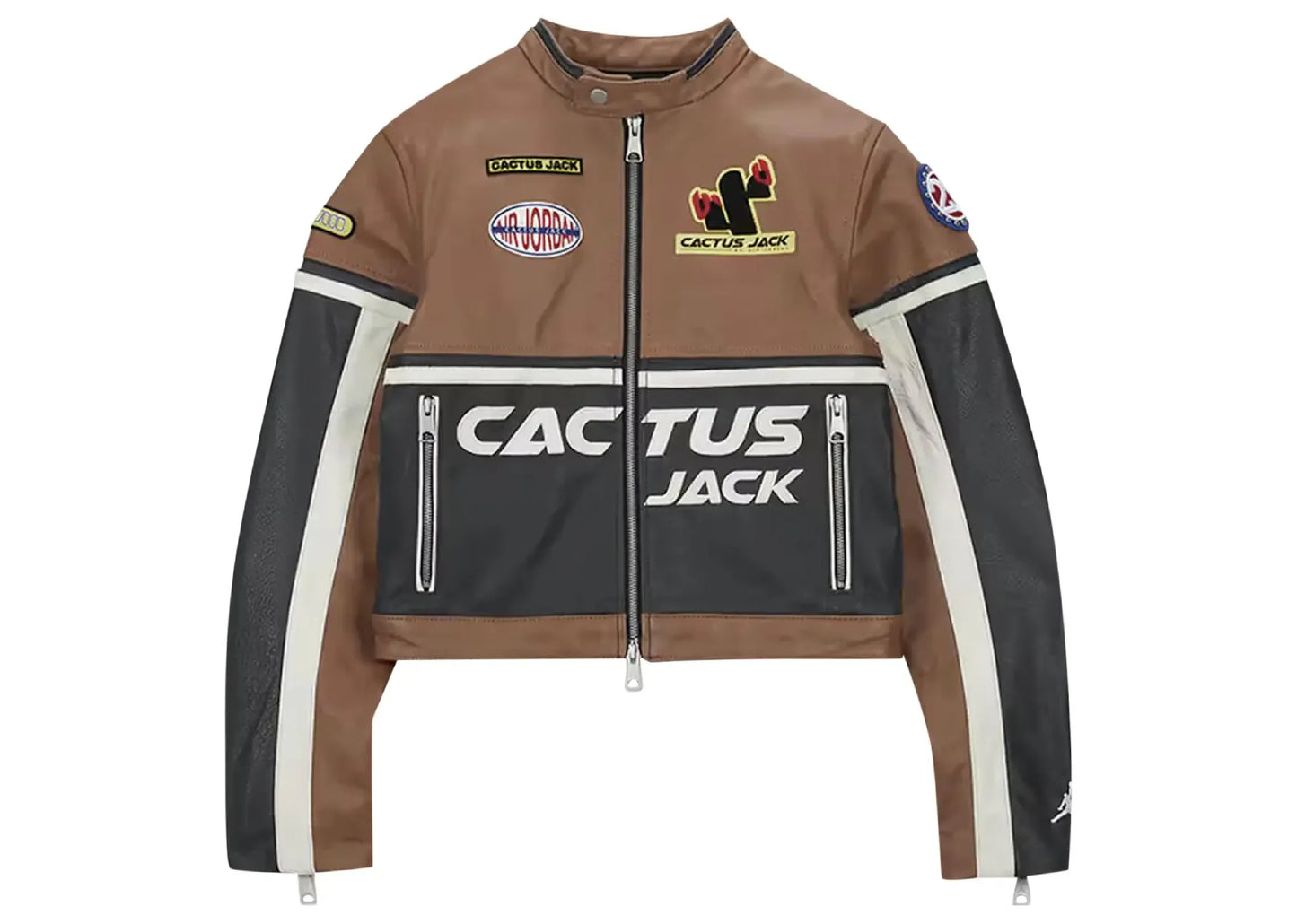 Air Jordan x Travis Scott Cactus Jack Womens Leather Jacket Archaeo Brown