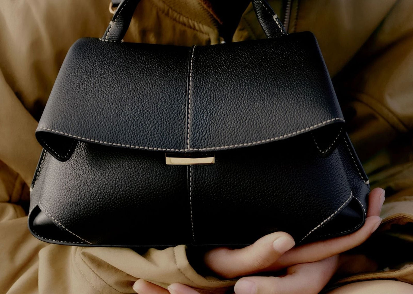Mokki Mini Edition Textured Black with Ecru Stitching