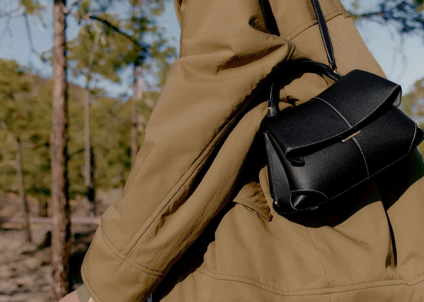 Mokki Mini Edition Textured Black with Ecru Stitching
