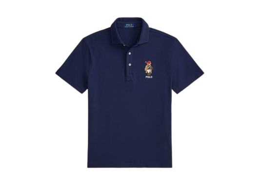 Custom Slim Fit Polo Bear Mesh Polo Newport Navy Bear