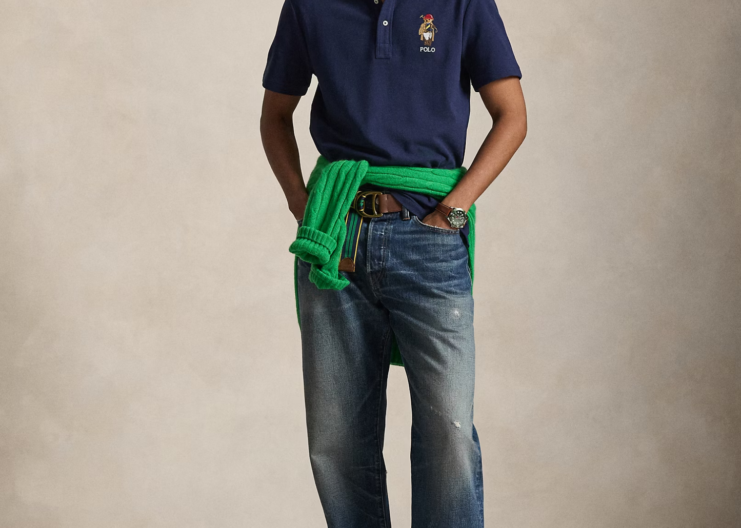 Custom Slim Fit Polo Bear Mesh Polo Newport Navy Bear