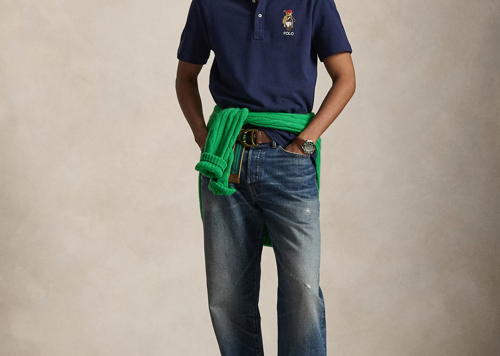 Custom Slim Fit Polo Bear Mesh Polo Newport Navy Bear