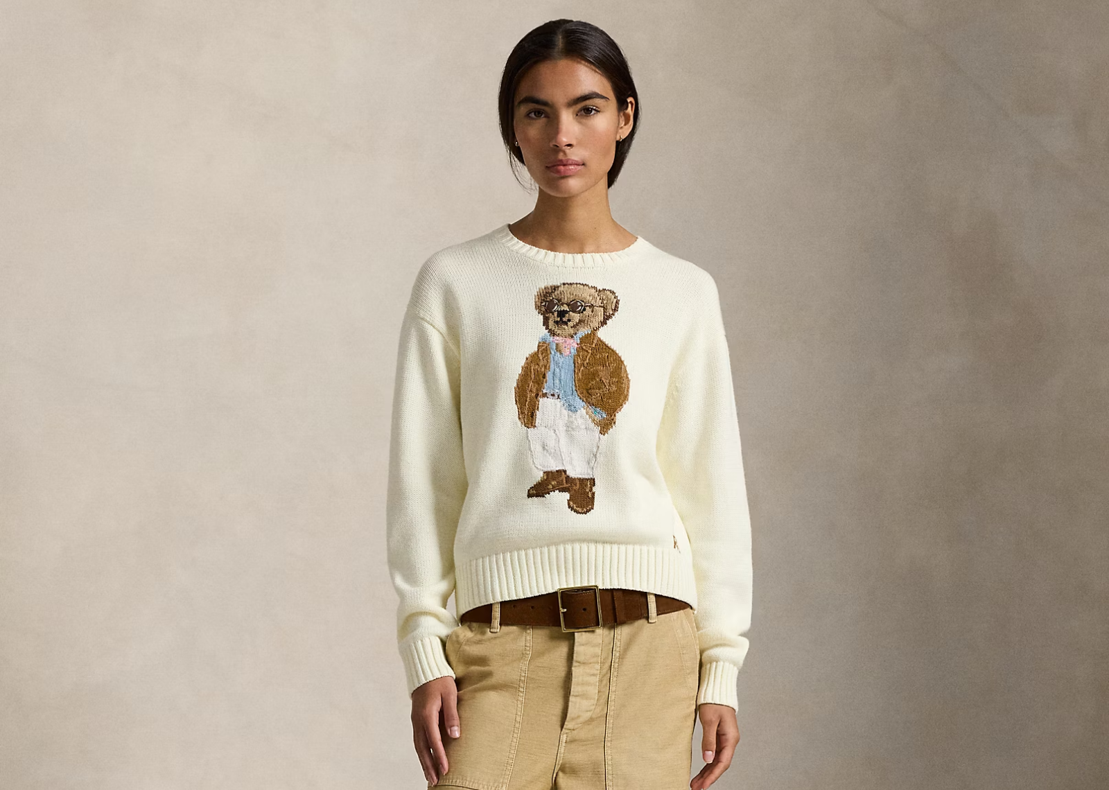 Polo Bear Cotton Crewneck Jumper Parchment Cream