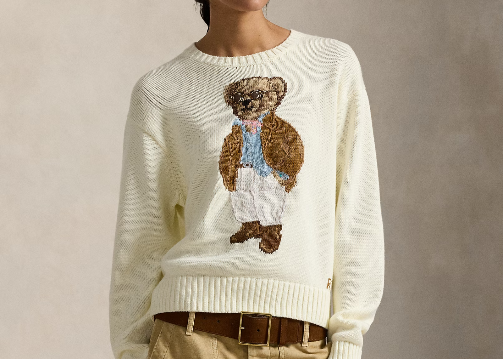 Polo Bear Cotton Crewneck Jumper Parchment Cream
