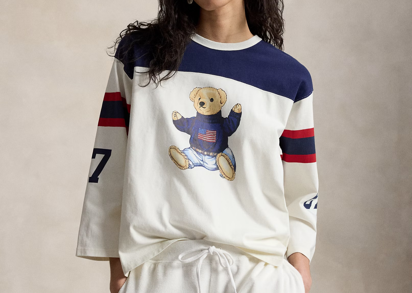 Polo Bear Cotton Jersey T-Shirt Warm White Newport Navy