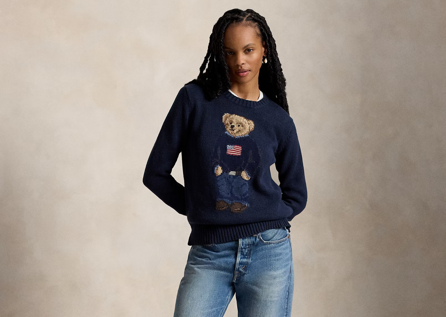 Polo Bear Cotton Linen Jumper Navy Multi