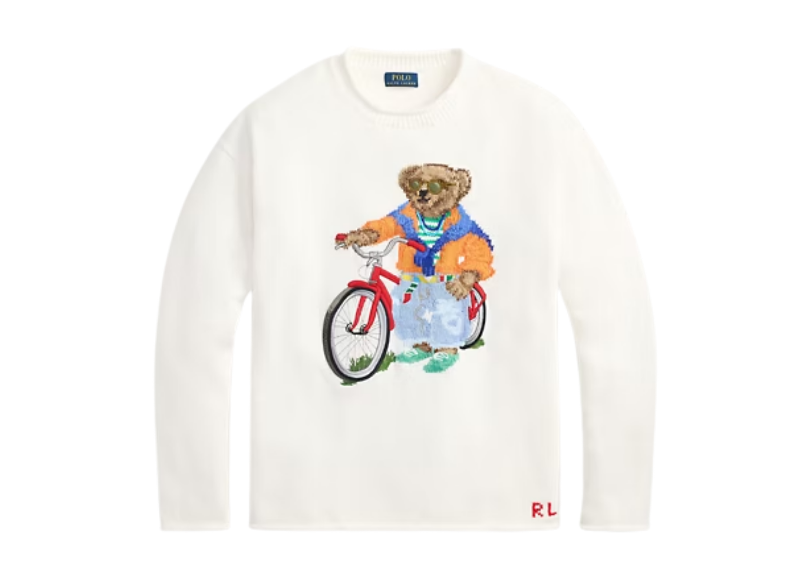 Polo Bear Cotton Roll Neck Jumper Deckwash White