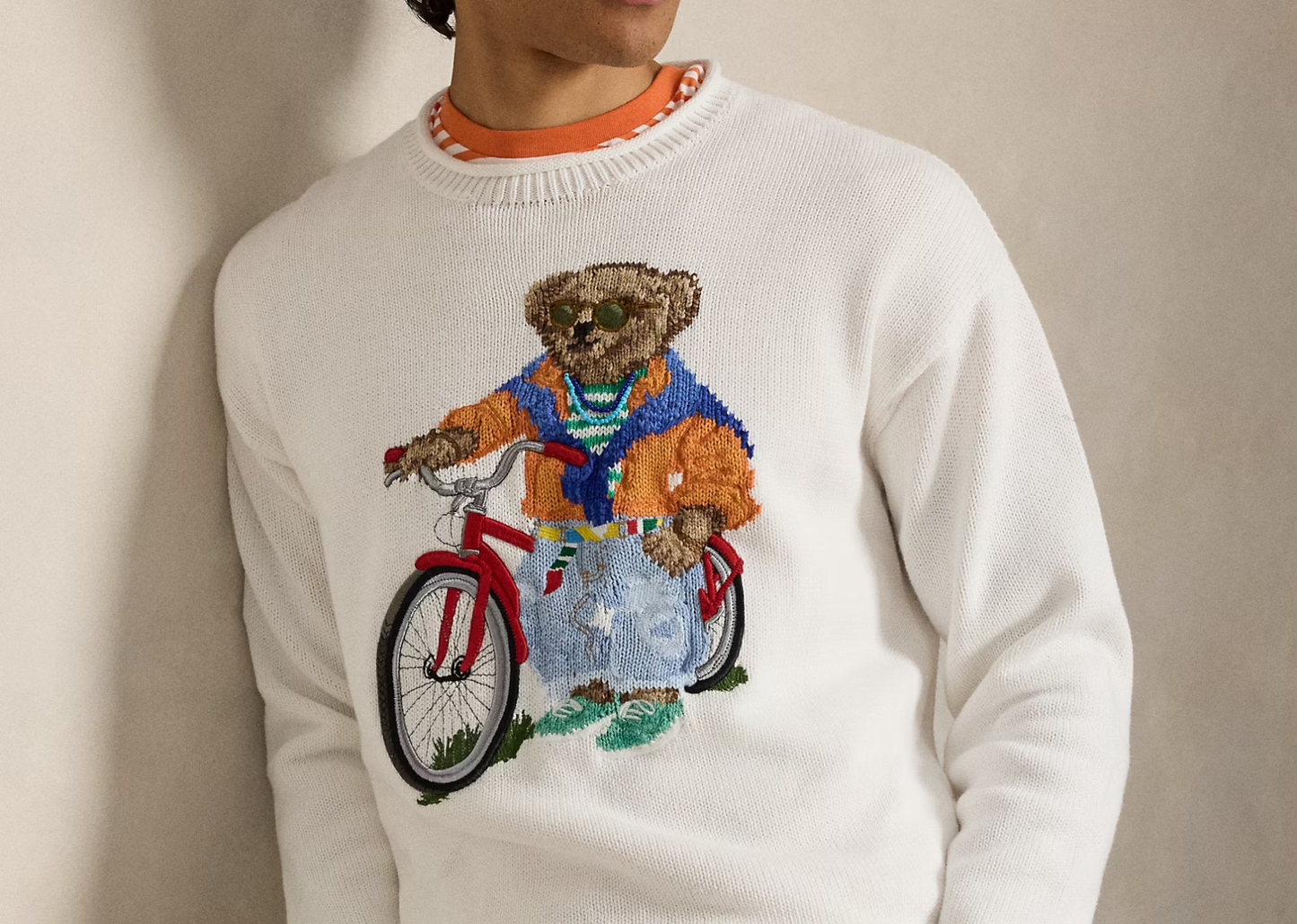 Polo Bear Cotton Roll Neck Jumper Deckwash White