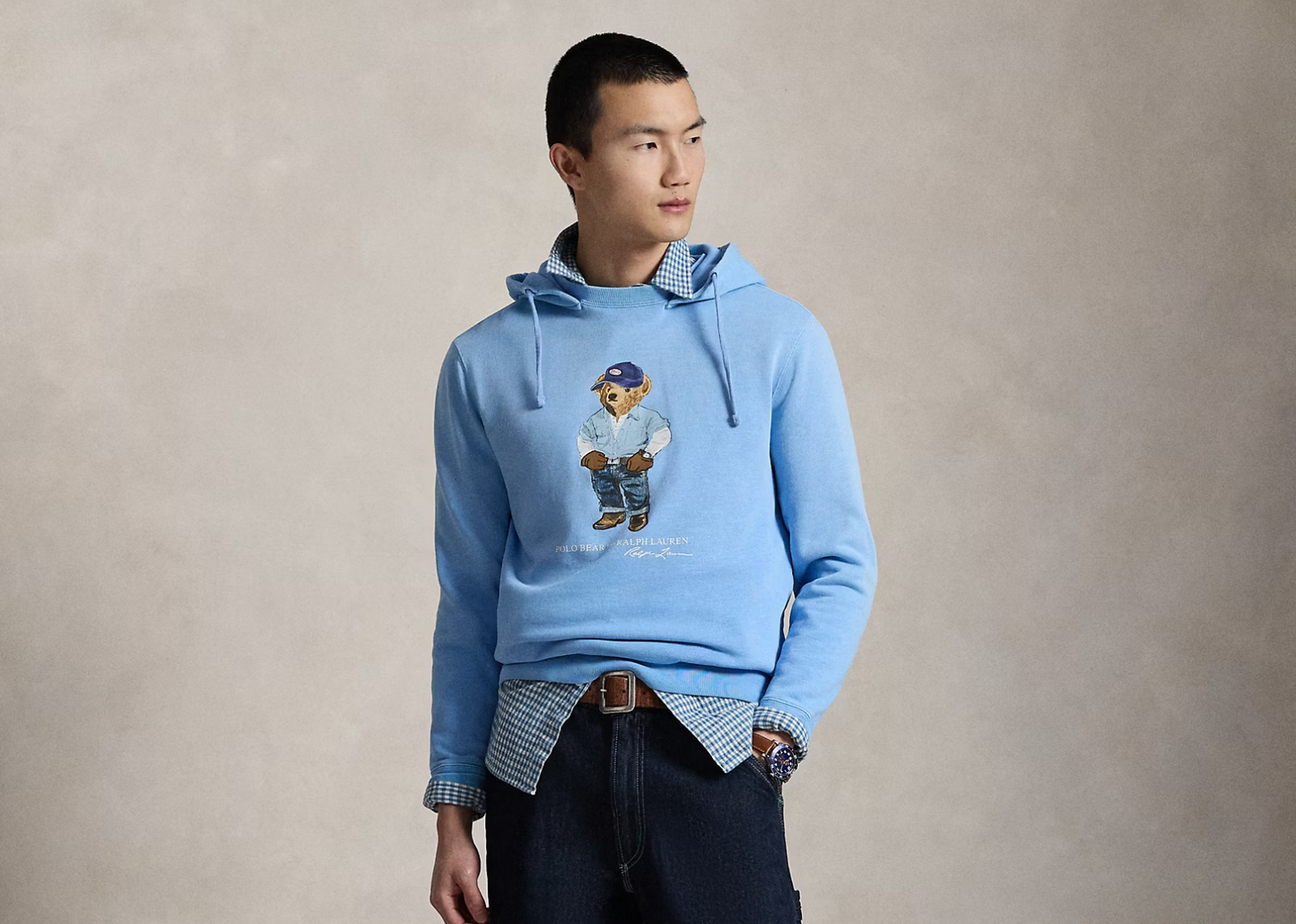Polo Bear Fleece Hoodie Chambray Blue Denim Bear