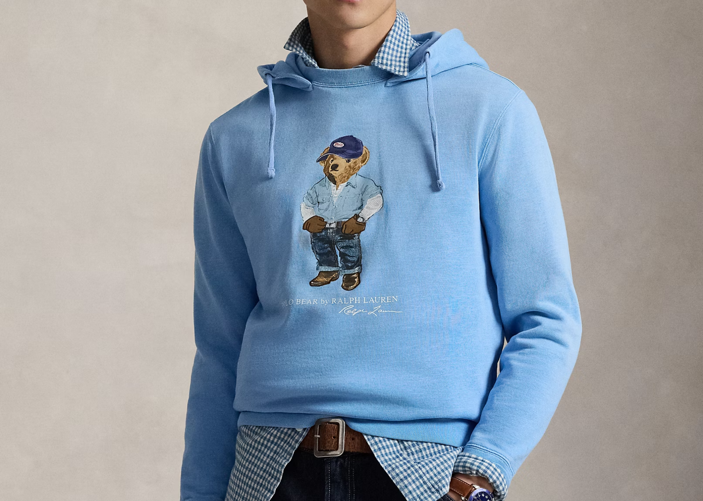 Polo Bear Fleece Hoodie Chambray Blue Denim Bear