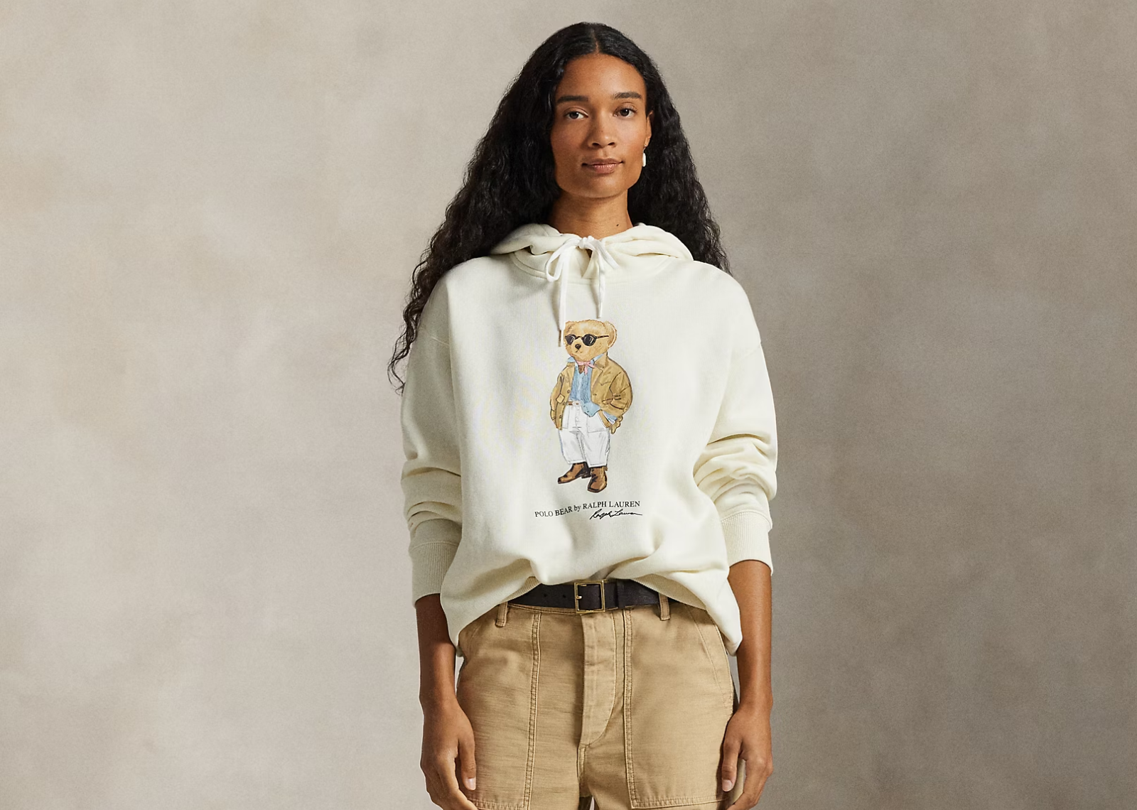 Polo Bear Fleece Hoodie Parchment Cream