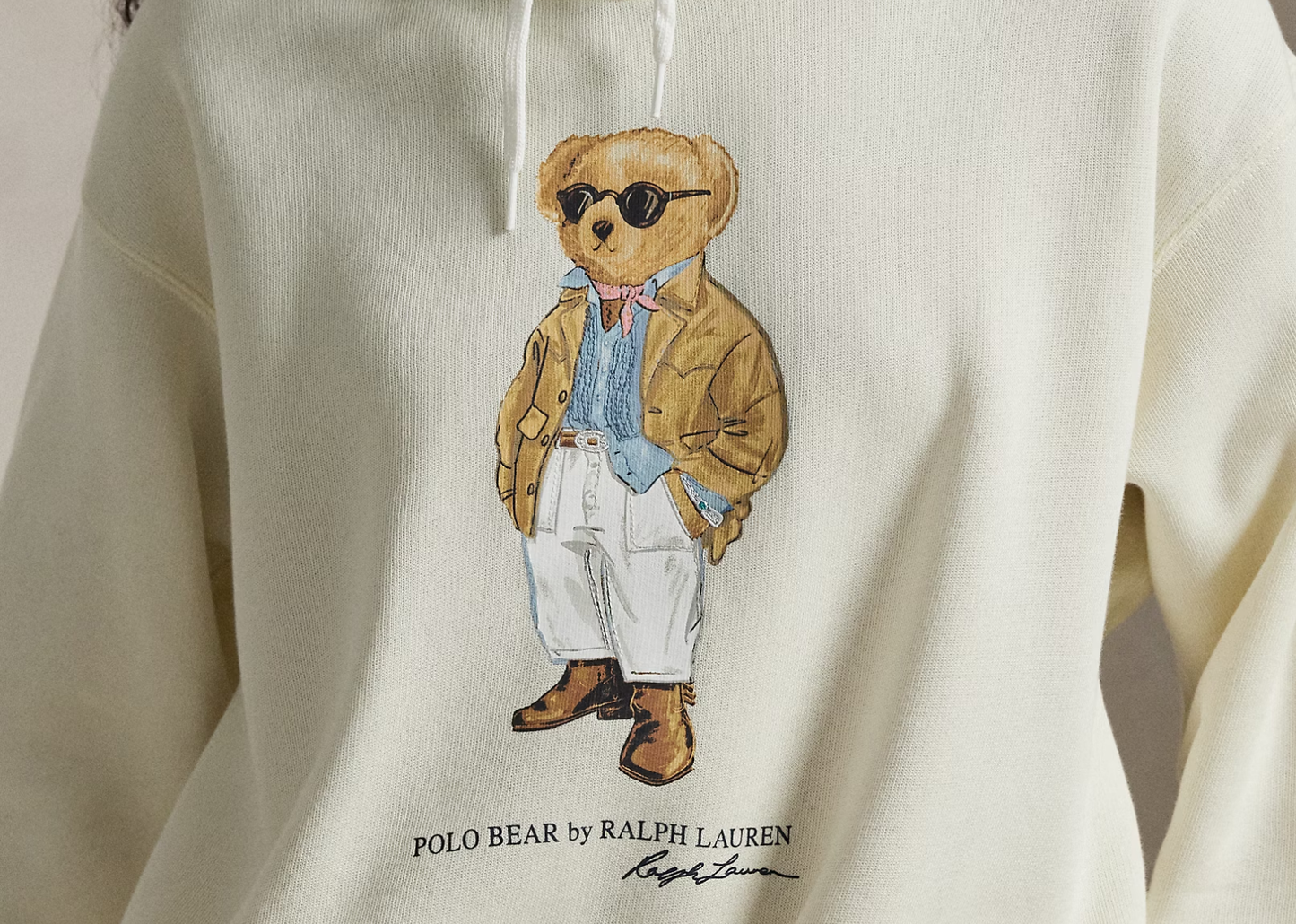 Polo Bear Fleece Hoodie Parchment Cream