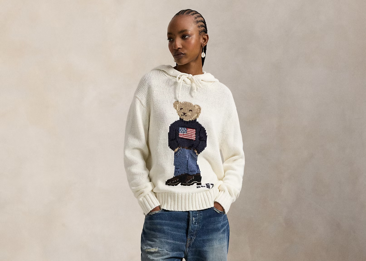 Polo Bear Hooded Jumper Parchment Cream