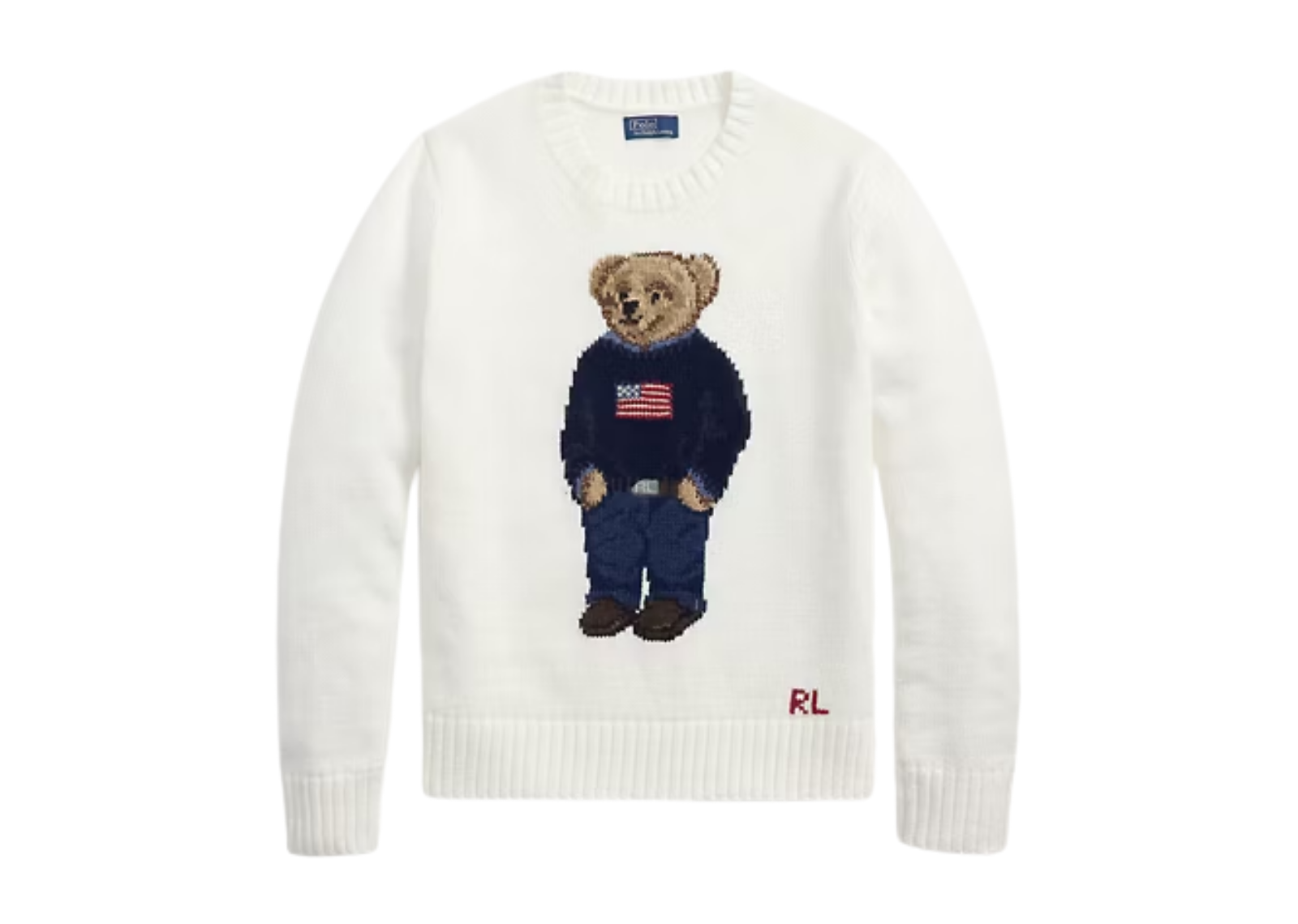 Polo Bear Linen Cotton Crewneck Jumper Deckwash White Multi