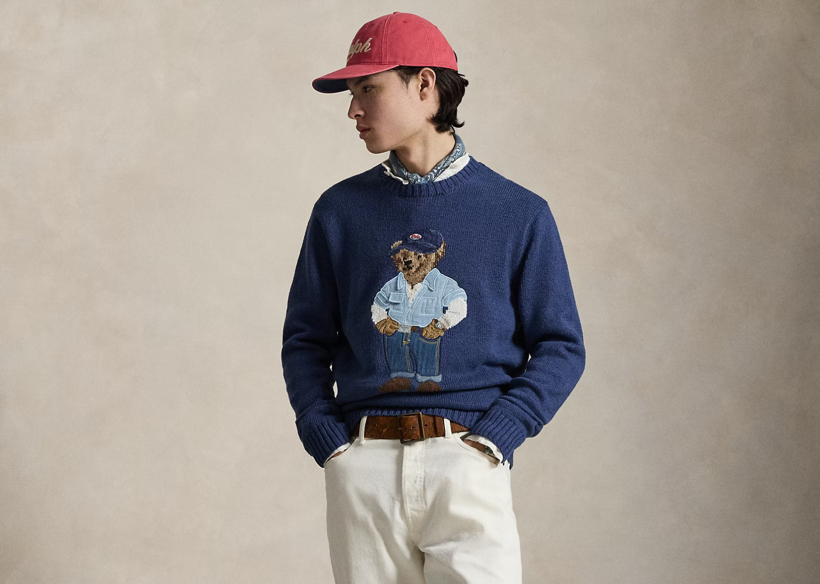 Polo Bear Linen Cotton Jumper Light Navy