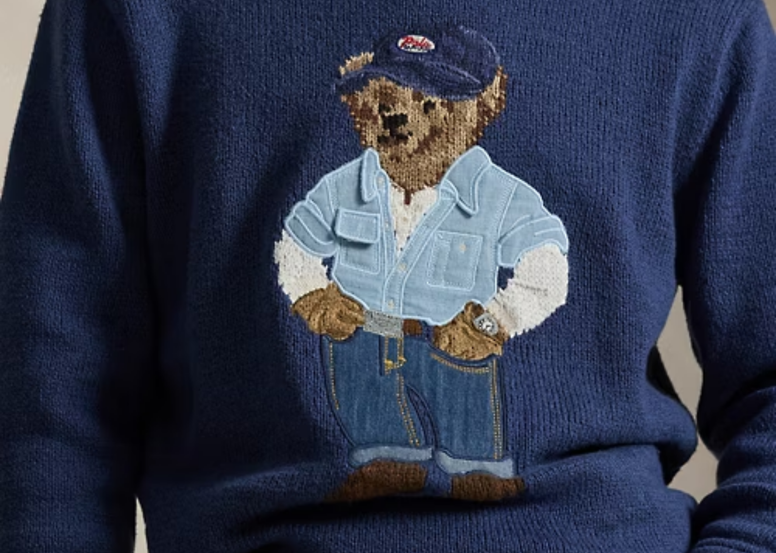 Polo Bear Linen Cotton Jumper Light Navy
