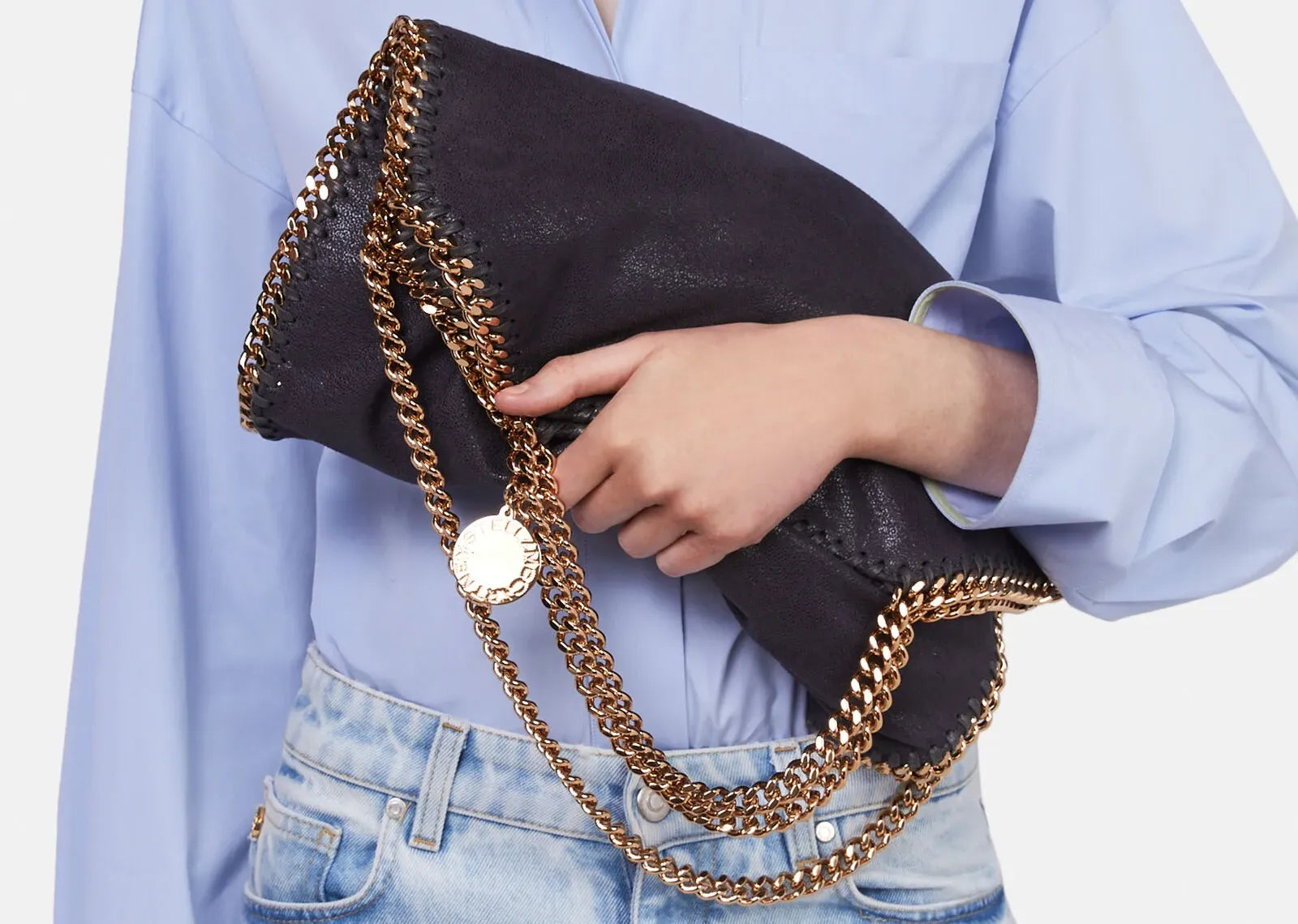 Falabella Fold-Over Tote Bag Shadow Black Gold